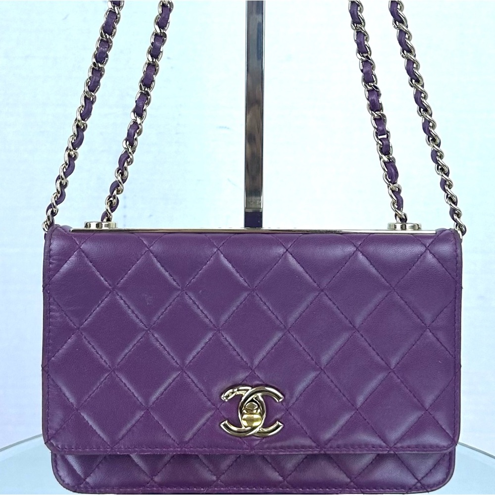 CHANEL Purple Quilted Leather Shoulder Bag with Gold Hardware